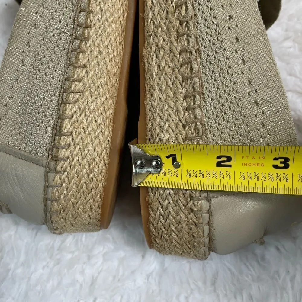Cole Haan knitted Khaki lite Espadrille Loafer strings of gold threads size 10B